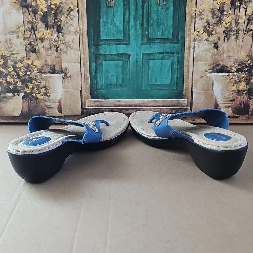 Sole Senseability Wedge Blue Embellished Sandals Women Size 9.5